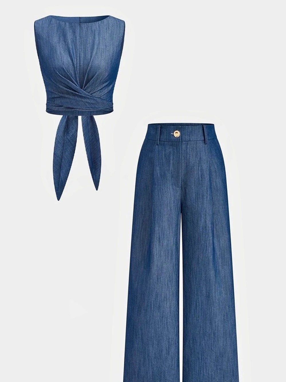 Cross-Tie Crop Top & Wide-Leg Pants Set !! COMMENSE